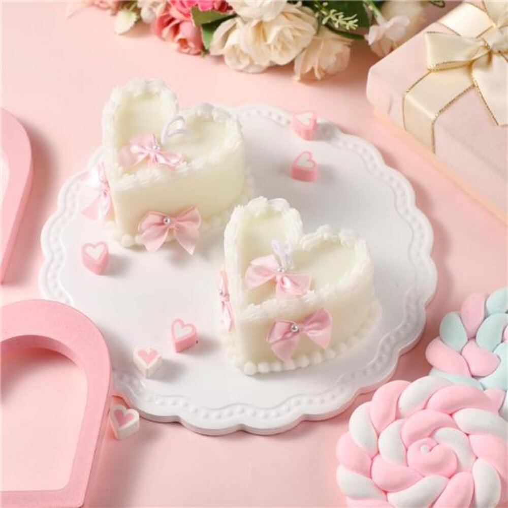 2pc Coquette Pink Bow Heart Soy Wax Candles